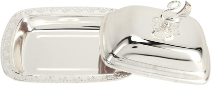 Stainless Steel Serving Tray, 7"x 5" Appetizer Plates with Swan Handle Lid, Fruit Dish Snack Serving Tray Decorative Dessert Platter Candy Holder for Wedding Home Birthday Party (Gold)
