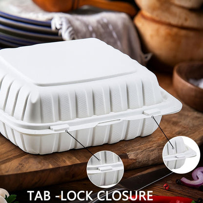 3-Compartment Clamshell Food Containers, Heavy Duty Plastic To Go Boxes with Hinged Lid, Microwave, Freezer & Dishwasher Safe, BPA-Free Takeout Trays for Meal Prep (White) (30, WHITE, 9 * 9inch)