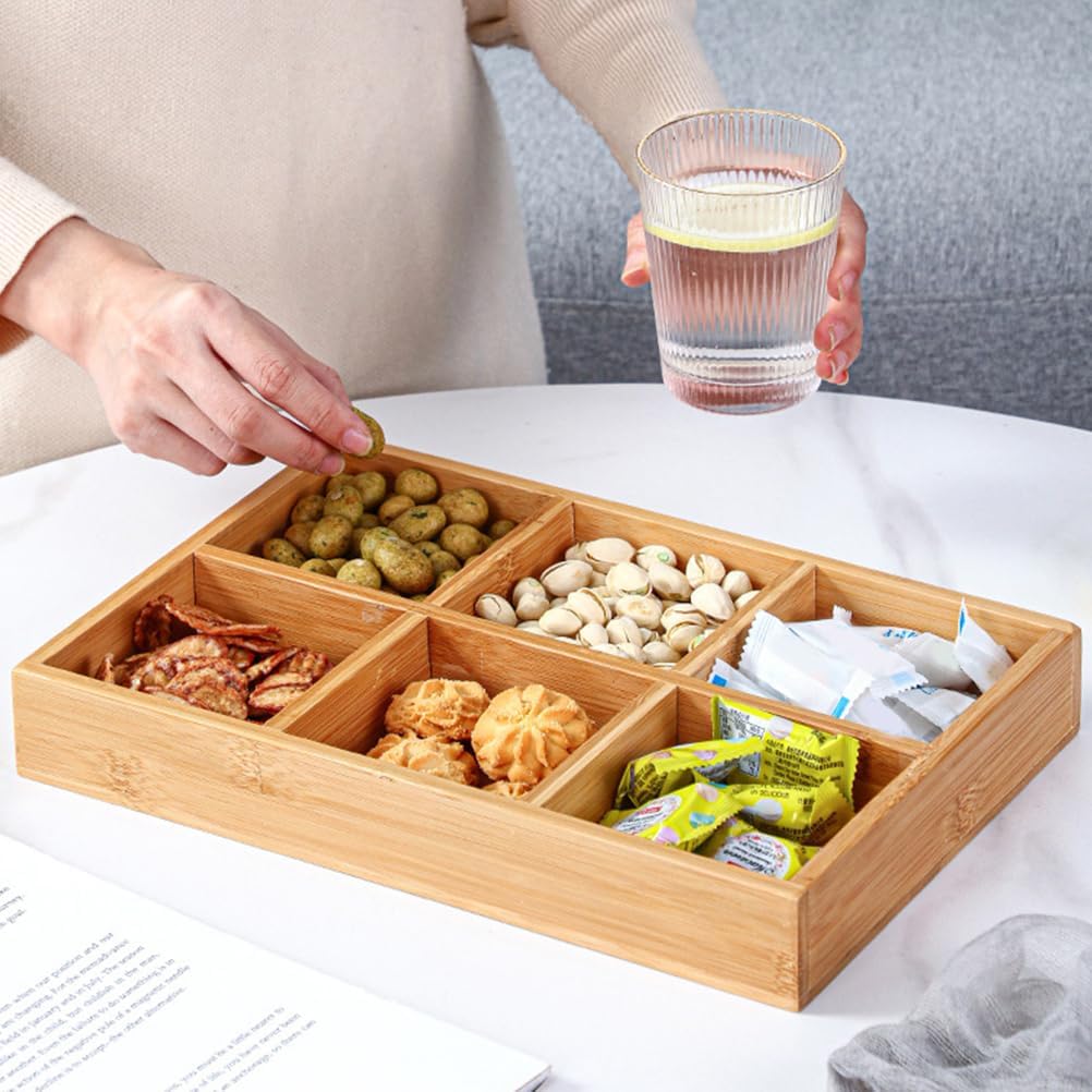 Cabilock Divided Serving Dishes Snacks Tray: Bamboo Tray Chip and Dip Platter Divided Serving Platter for Chips and Dip Veggies Candy and Snacks