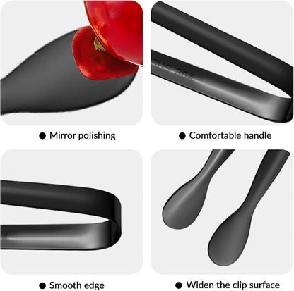 4.33 Inch Stainless Steel Ice Tongs for Ice Bucket，Metal Sugar Cube Mini Tongs，Set of 3 (Black-A)