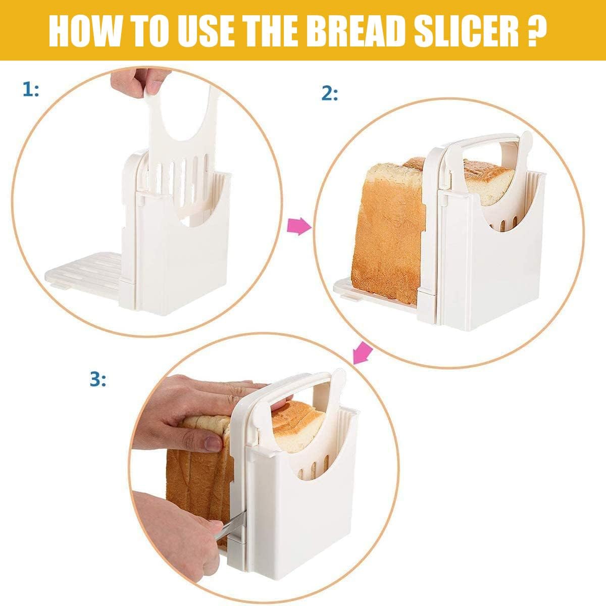 US Bread Slicer Foldable Toast Slicer Tool Adjustable Toast Loaf Slicing Machine Plastic Bread Cutting Guide Tools for Homemade Bread Kitchen Baking Tool(Graphic payment)