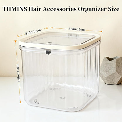 THMINS Hair Accessories Organizer for Girls,Small Plastic Storage Box with Lid for Kids Hair Clips,Ties,Bows&Jewelry,Stackable Dust-Proof Flip Top Container,Desktop Organizer(Clear)