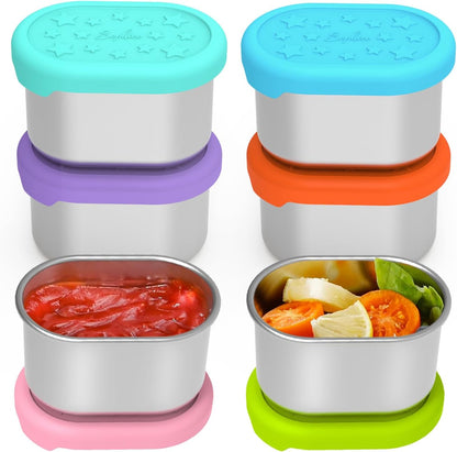 SOPHICO Stainless Steel Snack Containers for Kids, 8 oz Small Food Storage Container 1 Cup with Silicone Lid - Perfect 304 Metal Toddler Lunch Box for Daycare and School, Leak Proof (MIX, 4 PACK)
