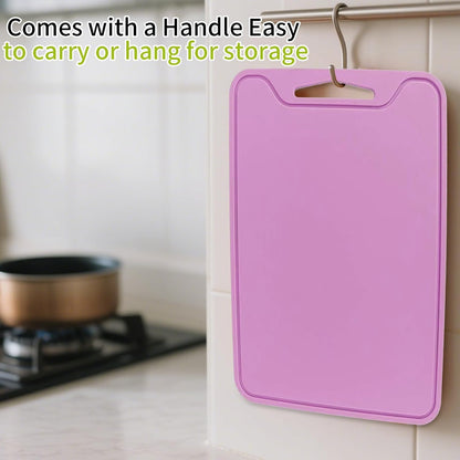 Silicone Cutting Board for Kitchen, 11.8''x 8.6'' Flexible Cutting Boards, BPA Free Non Slip Cutting Mat for Meat, Vegetables and Fruit with Easy Grip Handle, Dishwasher Safe (Deep purple)