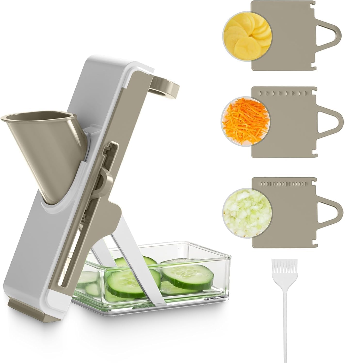 Eletronova Safe Mandoline Slicer for Kitchen, Vegetable Slicer with Container, French Fry Cutter, All in 1 Julienne Slicer for Potato, Thickness Adjustable, Detachable Blade (Gray)