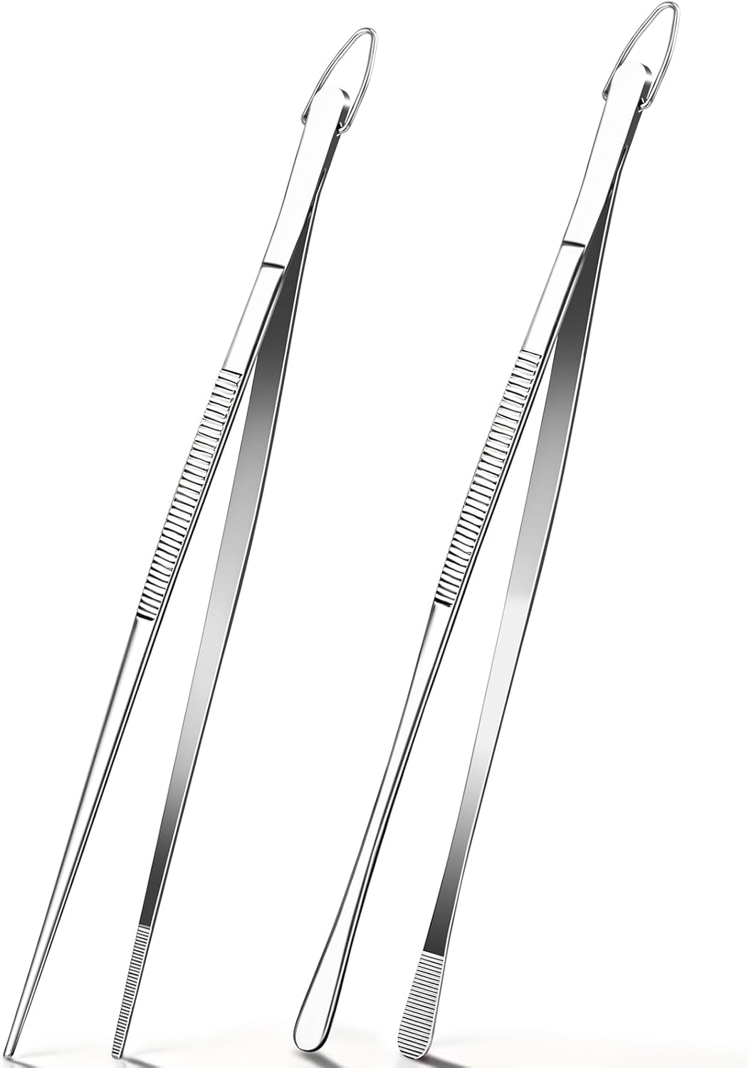 12 Inch Kitchen Tweezer Tongs, 2 PCS Stainless Steel Round & Precision Pointed Tip Extra Long Tweezers Multi-Use Kitchen Tweezers for Cooking, BBQ, plating, Grilling & Food Prep