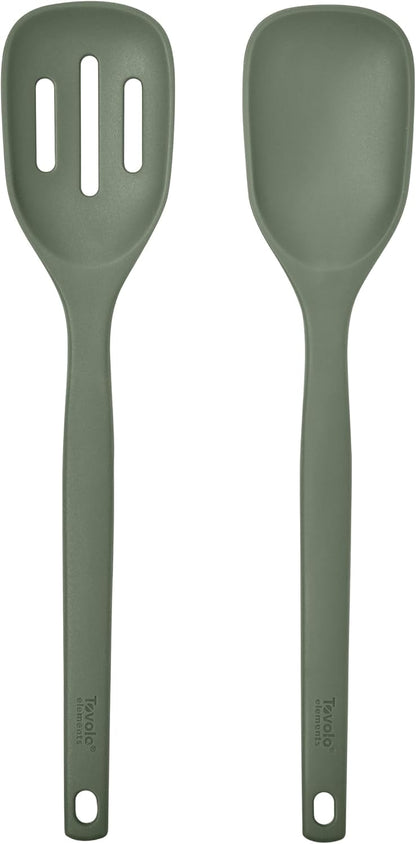 Tovolo Elements Silicone Spoon Set of 2 Mixing and Slotted Spoon Bundle for Non Stick Cooking Mixing Serving, Dishwasher Safe Heat Resistant Slotted Spoon and Mixing Serving Spoon, Oatmeal