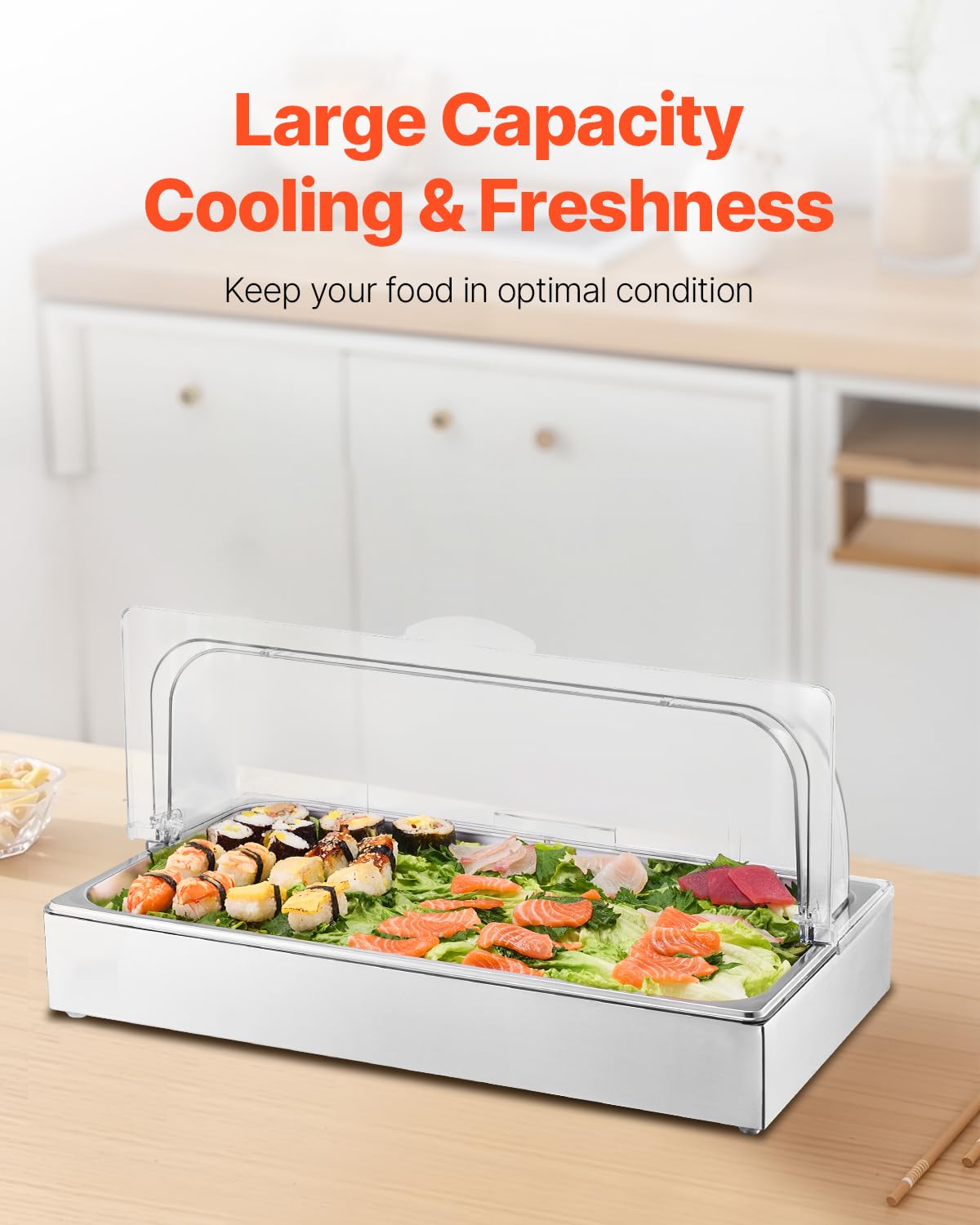 VEVOR Chilled Condiment Server, 4 Compartment Ice Cooled Condiment Serving Container, Chilled Garnish Tray Bar Caddy with Lid, for Bartending & Serving Taco, Salad, Fruit, Home & Restaurant Supplies