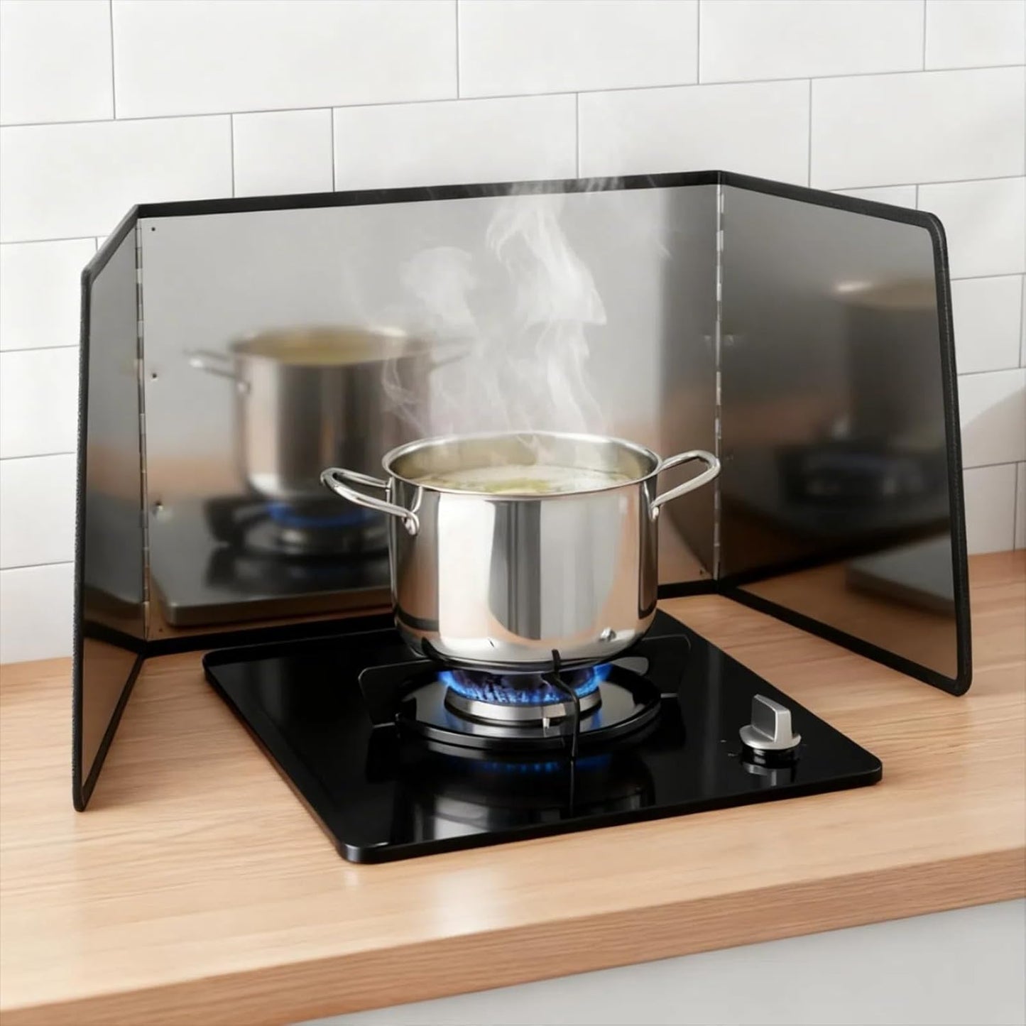 3 Sided Splatter Guard Stainless Steel Foldable Grease Splatter Screen for Frying Pan, Nonstick & Heat Resistant Stove Top Shield, Stops Oil Splashes for Safer Cooking