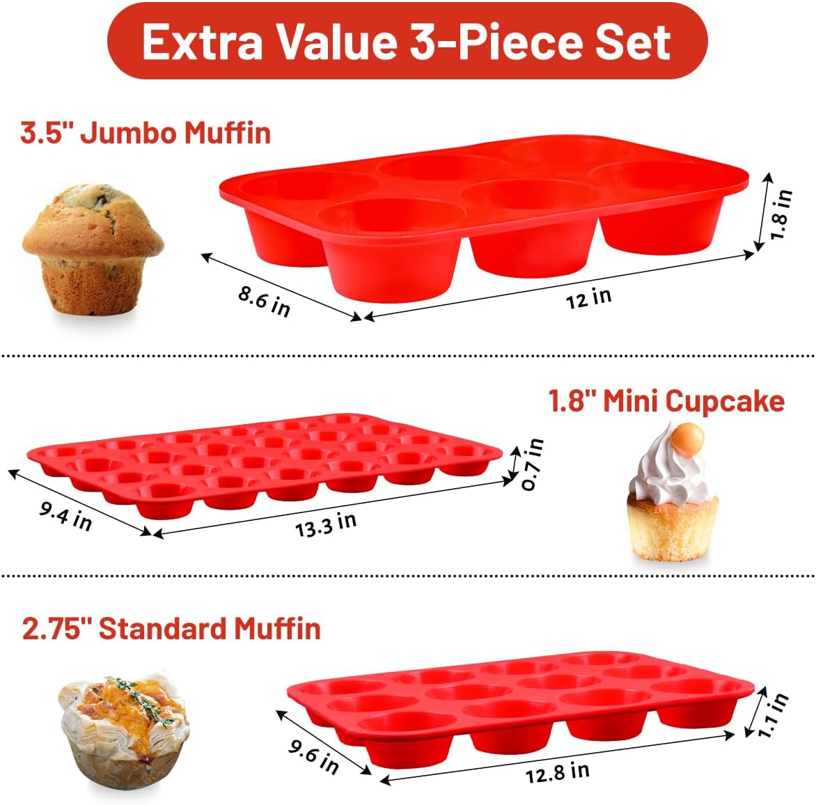 CAKETIME 12 Cups Silicone Muffin Pan - Nonstick Cupcake Pan 1 Pack Regular Size Silicone Mold for Baking