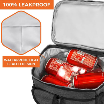 opux Insulated Lunch Bag for Men Women, Leakproof Black Lunch Box for Work, Portable Soft Lunch Cooler Bag with Shoulder Strap, Adult Lunchbox Lunch Pail for Kid Boy Girl School, 14 Can/8L