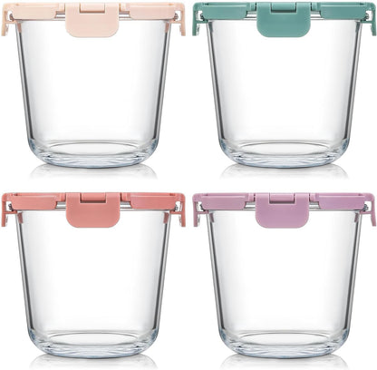 [UPGRADED LID] 6 Sets 3 Cup/24oz Borosilicate Glass Meal Prep Containers with Lids, Food Storage Bowl Jars for Soup Leftover Meal Lunch Oats Fruit Deli Salads - Microwave, Oven, Freezer Safe -BPA Free