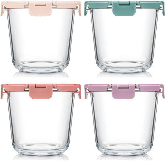 [UPGRADED LID] 6 Sets 3 Cup/24oz Borosilicate Glass Meal Prep Containers with Lids, Food Storage Bowl Jars for Soup Leftover Meal Lunch Oats Fruit Deli Salads - Microwave, Oven, Freezer Safe -BPA Free