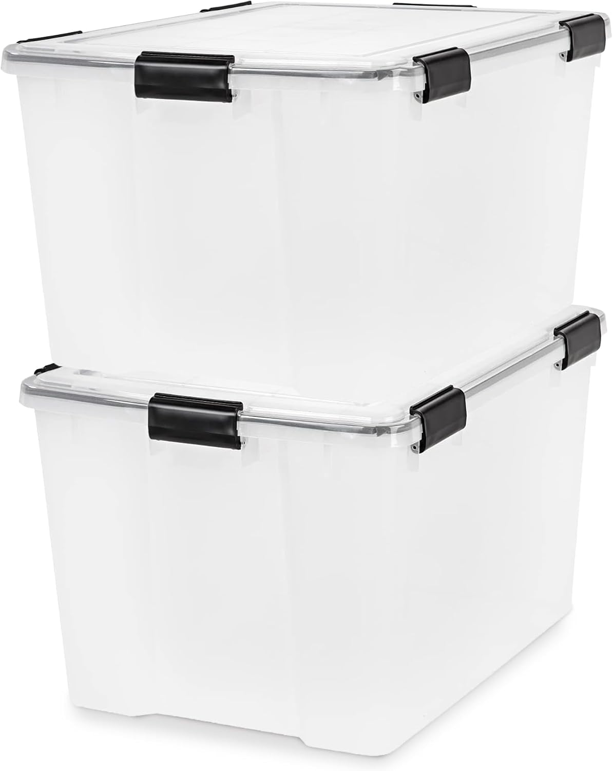 IRIS USA Storage Bins with Lids, WeatherPro Wheeled 106 Qt, Plastic, 3 Pack | Weather-tight gasket, wheels, and secure latches protect camping gear, tools, holiday décor, clothing, and documents.