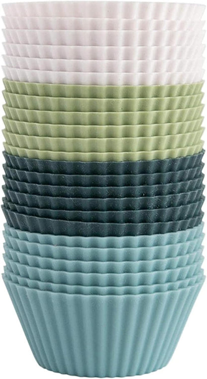 12pcs Silicone Muffin Cups, Reusable Silicone Baking Cups, Cup Cake Molds Set, 4 Color Muffin Liners Pastry Cake Mold Cupcake Liners Lunch Box Dividers, Non-Stick