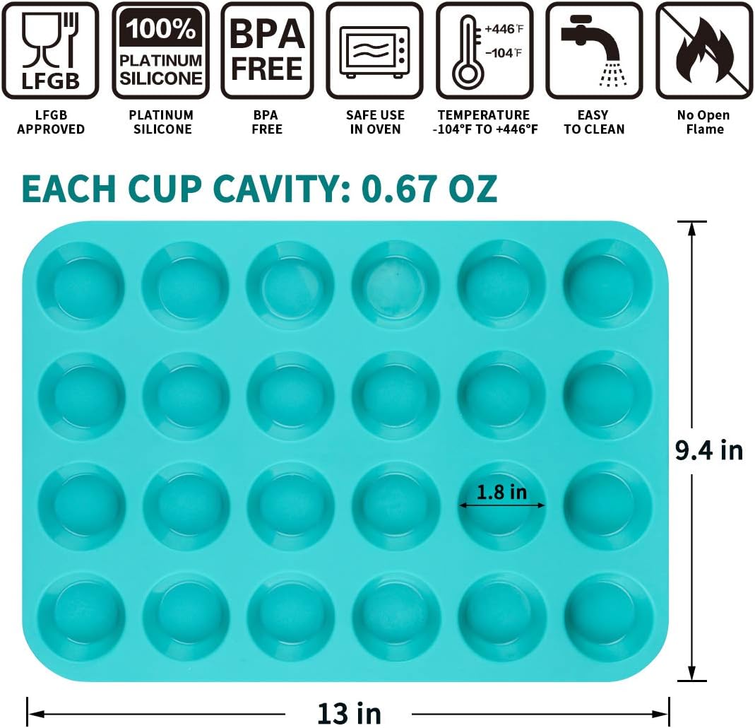 CAKETIME Silicone Muffin Pan Cupcake Pan Set - Mini 24 Cups and Regular 12 Cups Muffin Tin, Nonstick Food Grade Molds with 12 Baking Cups