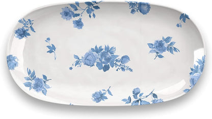 Cottage Blue 12.9'' x 6.9'' Serving Platter, Durable, Shatter-Resistant, and Dishwasher Safe Melamine Platter for Appetizers, Main Courses, Desserts, or Cheeses - White