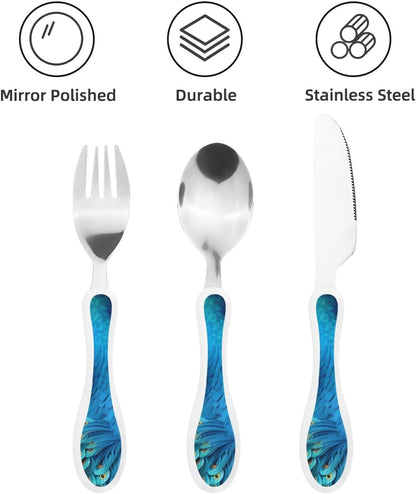 3-Piece Kids Silverware Set With Storage Case, Stainless Steel Reusable Children Safe Knife Spoon Fork Set Butterfly On Beautiful Flower Children Flatware Set For Kids Lunch Box