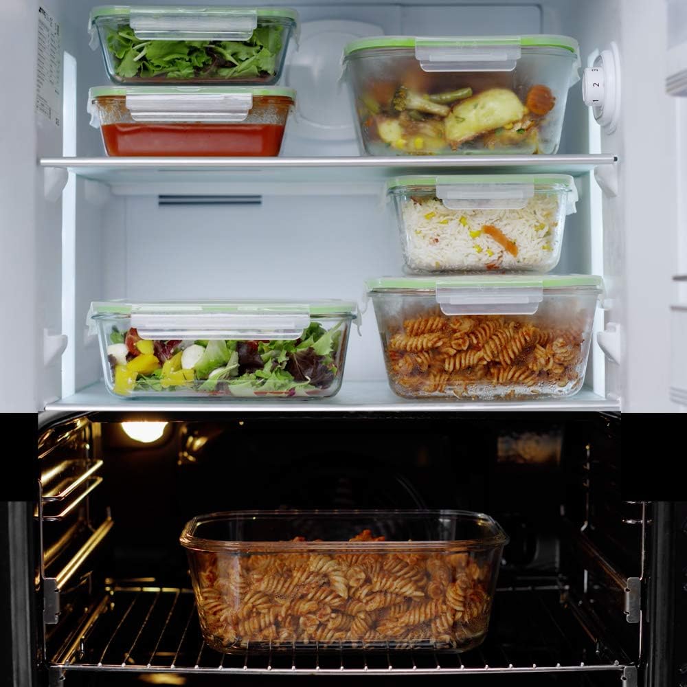120 oz Large Glass Food Storage Containers with Airtight Lids 3.5 L Family Size Extra Large Bakeware Marinating Lock Baking Dish Container Glass Bowls Rectangle