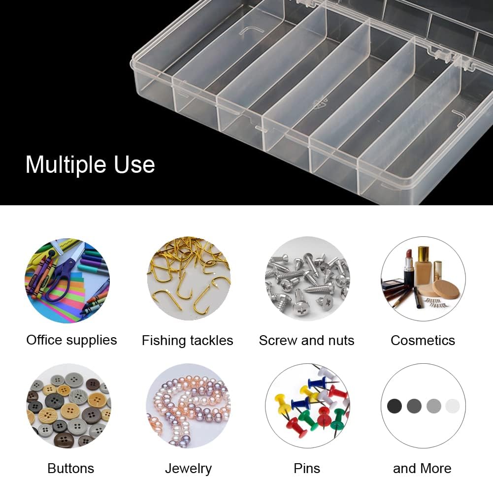 Vidifor 2 Packs 8-Compartments Art Supply Container, Clear Plastic Organizer Box with Dividers for Crafts Jewelry Fishing Tackles Hardware Metal