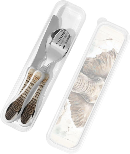 3-Piece Kids Silverware Set With Storage Case, Stainless Steel Reusable Children Safe Knife Spoon Fork Set Tropical Sunset Seaside Children Flatware Set For Kids Lunch Box
