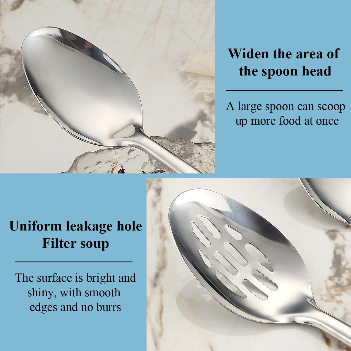 Cooking Spoons Set, ReaNea Stainless Steel Kitchen Solid Slotted Spoon, Cooking Utensils Set, Mixing, Serving, Stiring Large Spoons, Gifts for Home, Restaurant