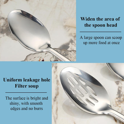Cooking Spoons Set, ReaNea Stainless Steel Kitchen Solid Slotted Spoon, Cooking Utensils Set, Mixing, Serving, Stiring Large Spoons, Gifts for Home, Restaurant