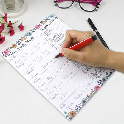 Fancy Land Weekly Meal Planner - Floral Magnetic Notepads for Refrigerator Meal Planning Pad with Tear Off Grocery List 52 weeks 7” X 9”