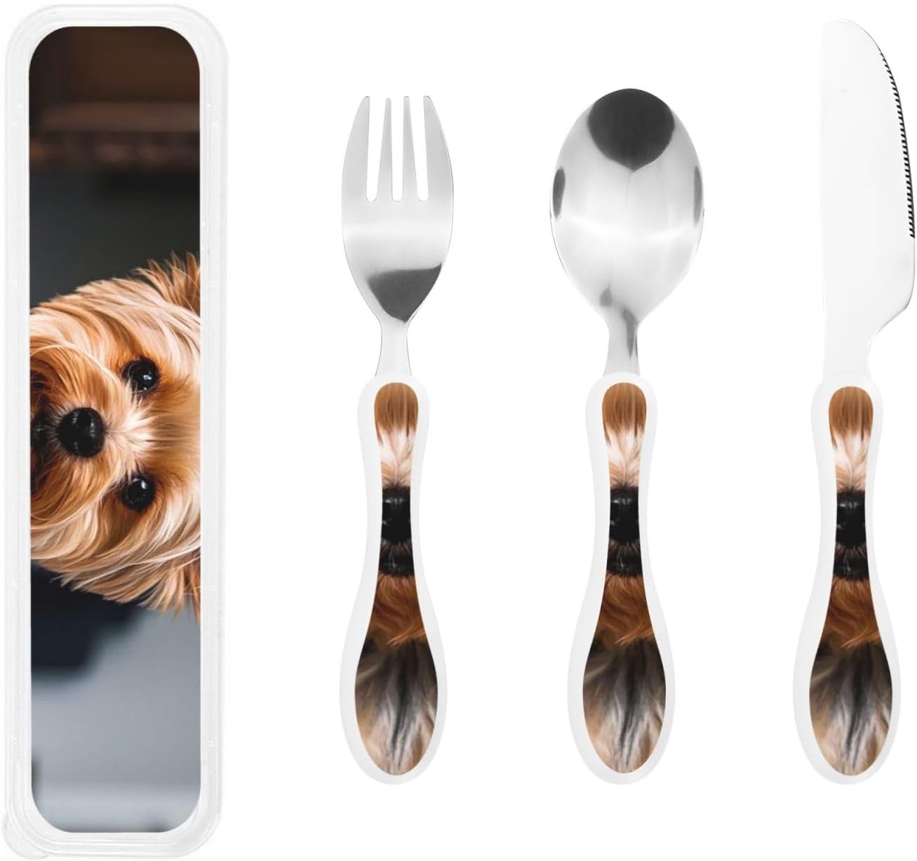 3-Piece Kids Silverware Set With Storage Case, Stainless Steel Reusable Children Safe Knife Spoon Fork Set Cute Puppy Children Flatware Set For Kids Lunch Box