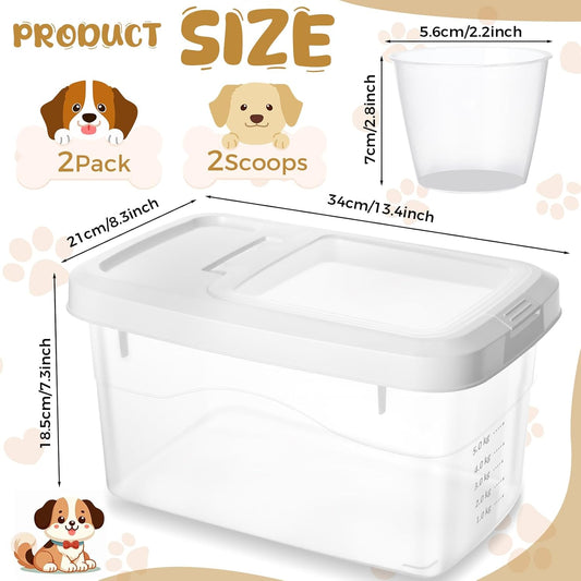 2 Pack Airtight Dog Food Storage Container, 27.6 Lbs Clear Pet Food Storage Bin with 2 Measuring Scoops for Pet Dog Cat Grain Rice Treat
