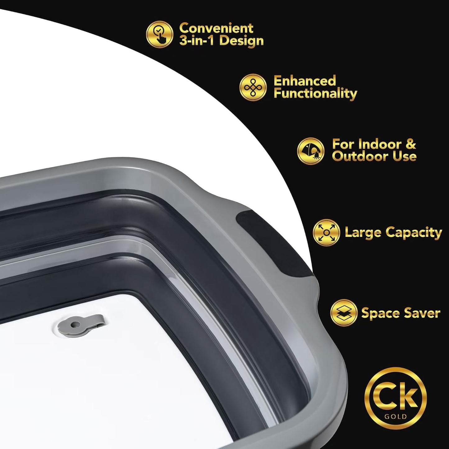 New XL Collapsible BBQ Prep Tub with LOCKING Lid, Cutting Board & Drain Hole | BPA-Free, Food-Grade, Space-Saving Prep Tubs for Marinating, Grilling, Camping & Outdoor Cooking (Black, 16L)