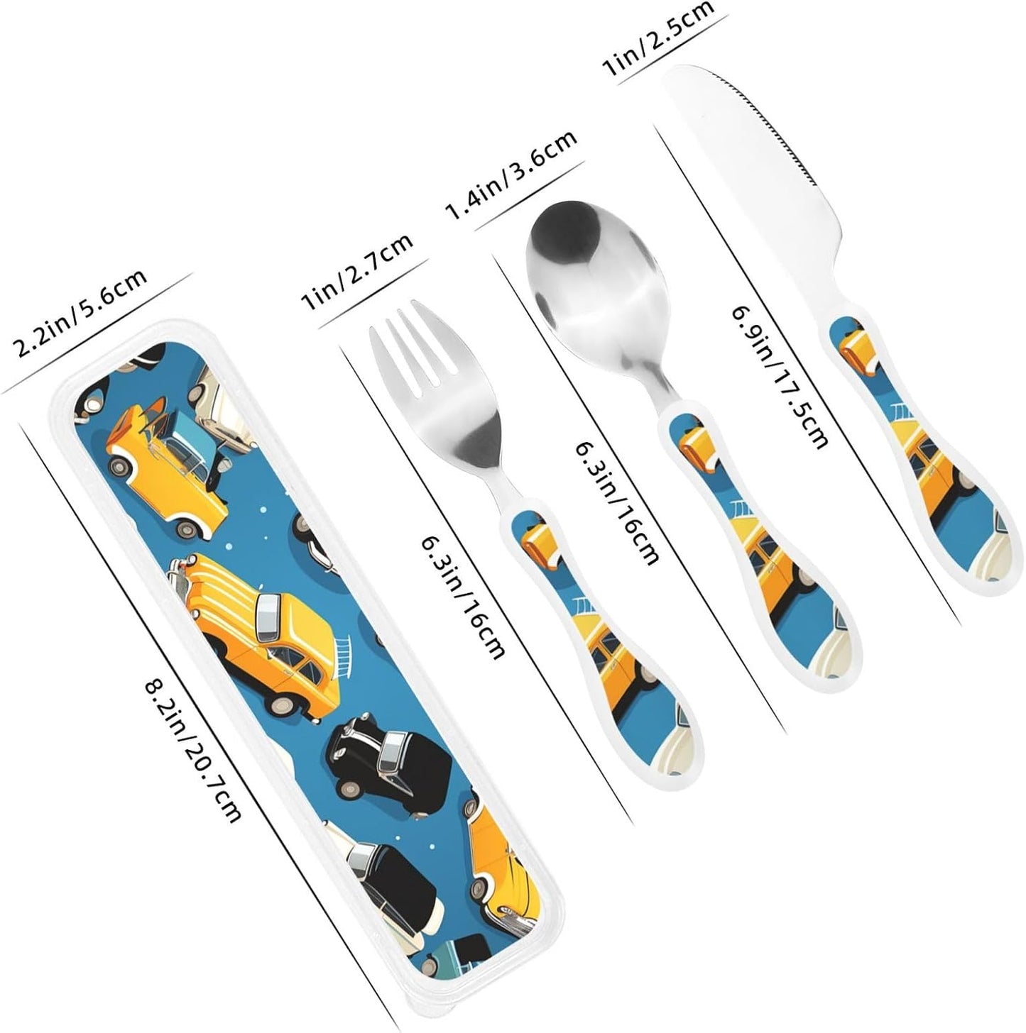 3-Piece Kids Silverware Set With Storage Case, Stainless Steel Reusable Children Safe Knife Spoon Fork Set Astronaut Cat Fish Children Flatware Set For Kids Lunch Box
