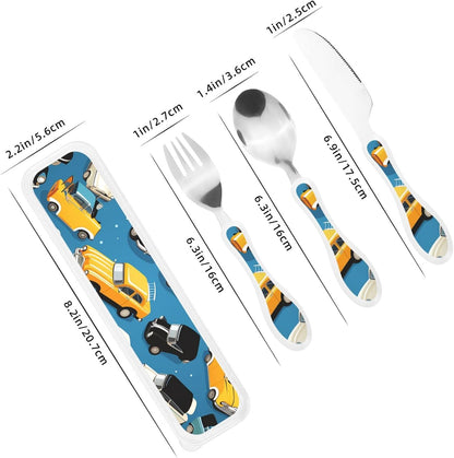 3-Piece Kids Silverware Set With Storage Case, Stainless Steel Reusable Children Safe Knife Spoon Fork Set Astronaut Cat Fish Children Flatware Set For Kids Lunch Box