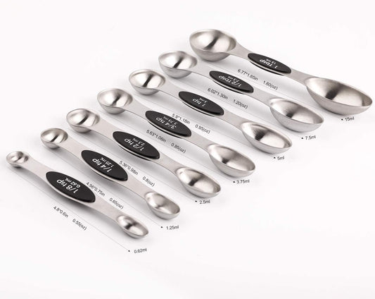 Magnetic Measuring Spoons Set of 8 Stainless Steel Dual Sided Stackable Measuring Spoons Nesting Teaspoons Tablespoons for Measuring Dry and Liquid Ingredients