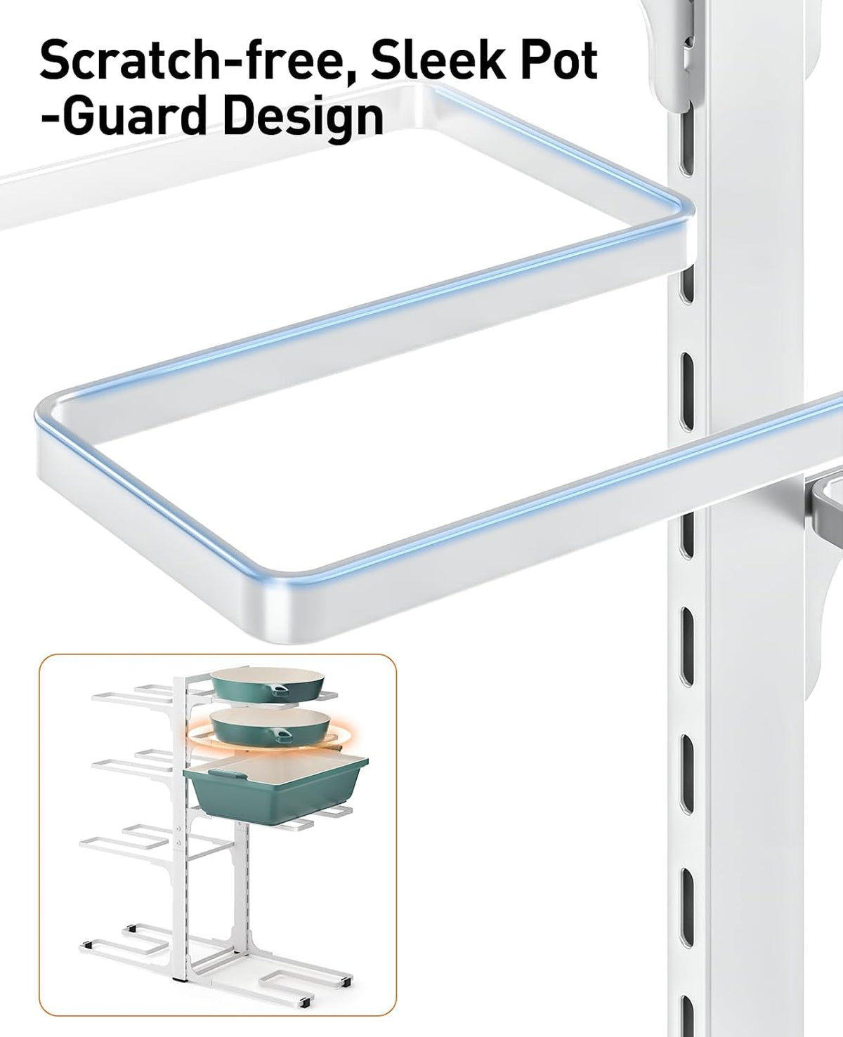 ORDORA Pots and Pans Organizer Under Cabinet 16.6", 8-Tier Adjustable Rack