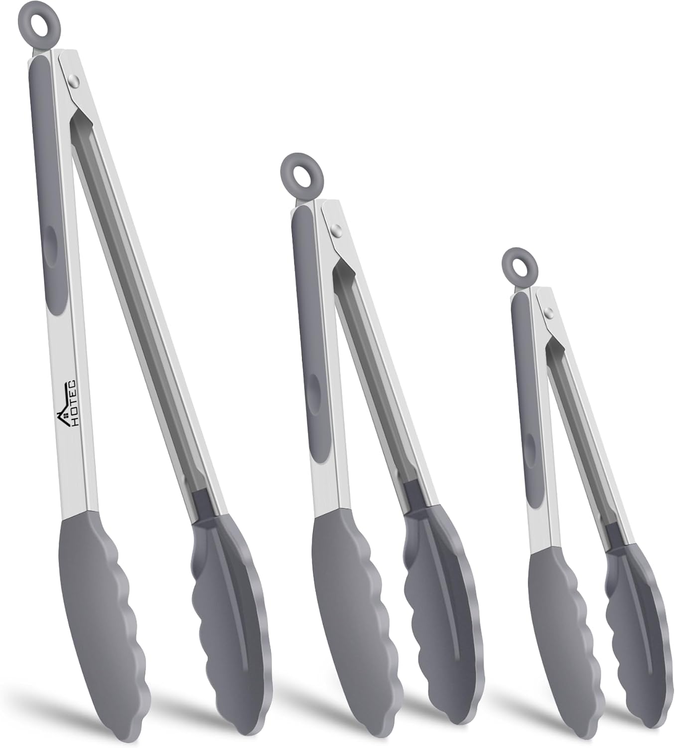HOTEC Premium Stainless Steel Locking Kitchen Tongs with Silicon Tips, Set of 2-9" and 12"