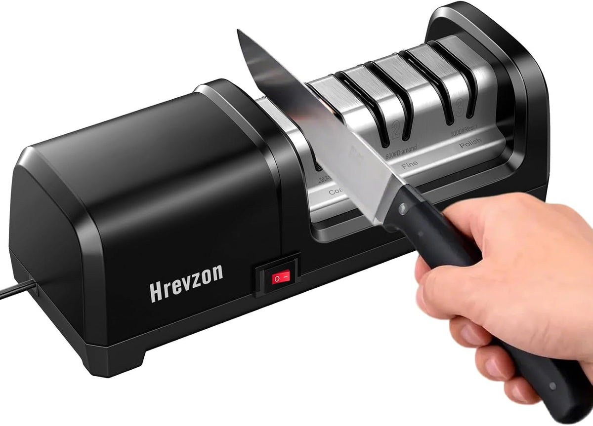 Electric Knife Sharpener 100% Diamond Abrasives, 3 Stages Knife Sharpener