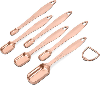 13-piece Measuring Cups and Spoons Set, 18/8 Stainless Steel Heavy Duty Ergonomic Handle with Ring Connector, Silver