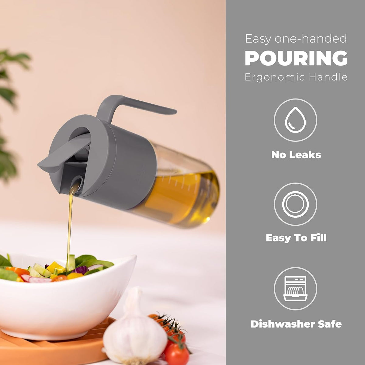 Zuutii Olive Oil Dispenser Bottle 18.6oz – Auto Flip Glass Vinegar Bottle with No-Drip Spout for Kitchen Cooking, Oil and Sauce Dispenser, Light Cream