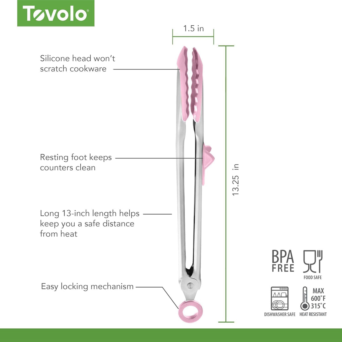 Tovolo Tongs With Silicone Tips Easy Grip 13” Long Kitchen Tongs Stainless Steel Handle For Cooking BBQ, Non Scratch Heat Resistant Locking Metal Silicone Tipped Dishwasher Safe BPA Free, Black