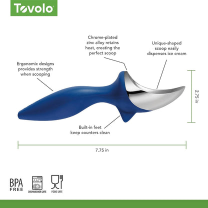 Tovolo Ice Cream Scoop Stratus Blue Dishwasher Safe Heavy Duty Ice Cream Scooper with Elevated Tilt Up Design, Heat Retaining Ice Cream Scoops with Non Slip Handle for Cookie Dough, Gelato, Sorbet