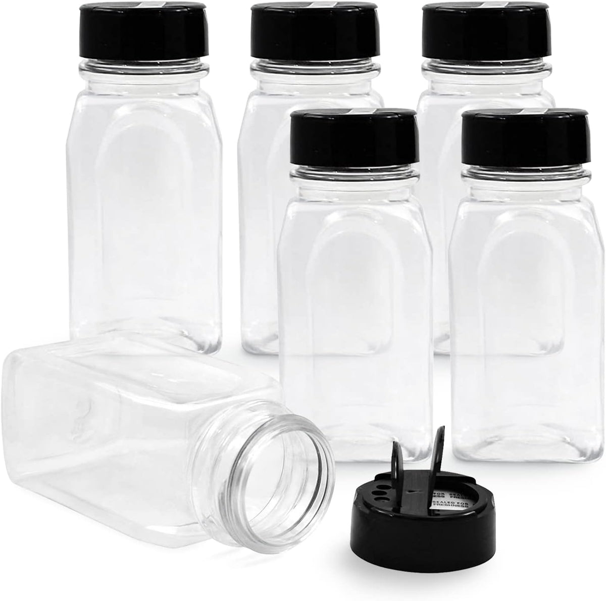 RoyalHouse 9.5 Oz Plastic Spice Jars with Black Cap, Clear and Safe Plastic Bottle Containers with Shaker Lids for Storing Spice, Herbs and Seasoning Powders, BPA Free, Made in USA