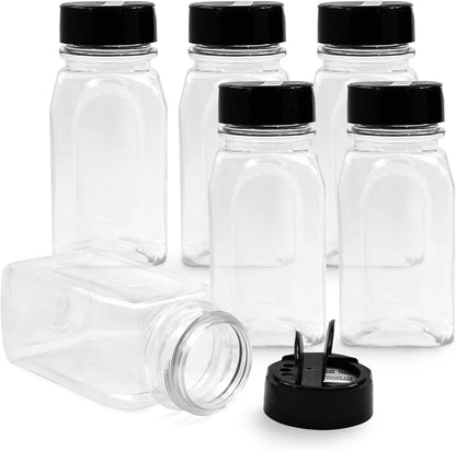 RoyalHouse 9.5 Oz Plastic Spice Jars with Black Cap, Clear and Safe Plastic Bottle Containers with Shaker Lids for Storing Spice, Herbs and Seasoning Powders, BPA Free, Made in USA