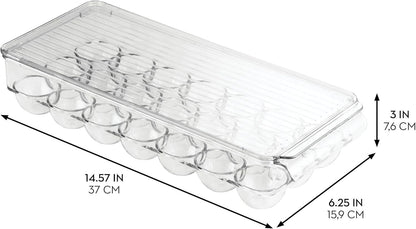 iDesign Clear Plastic Egg Holder for Fridge with Lid - 21 Egg Storage Container Organizer Bin