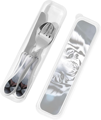 3-Piece Kids Silverware Set With Storage Case, Stainless Steel Reusable Children Safe Knife Spoon Fork Set Dolphin Children Flatware Set For Kids Lunch Box