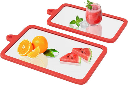 Freshmage 2Pcs Tempered Glass Cutting Boards for Kitchen, Glass Cutting Board Set (15"x10" & 12"x8") with Non-Slip Silicone Edges and Hanging Hole, Clear Cutting Board for Countertop & Chopping