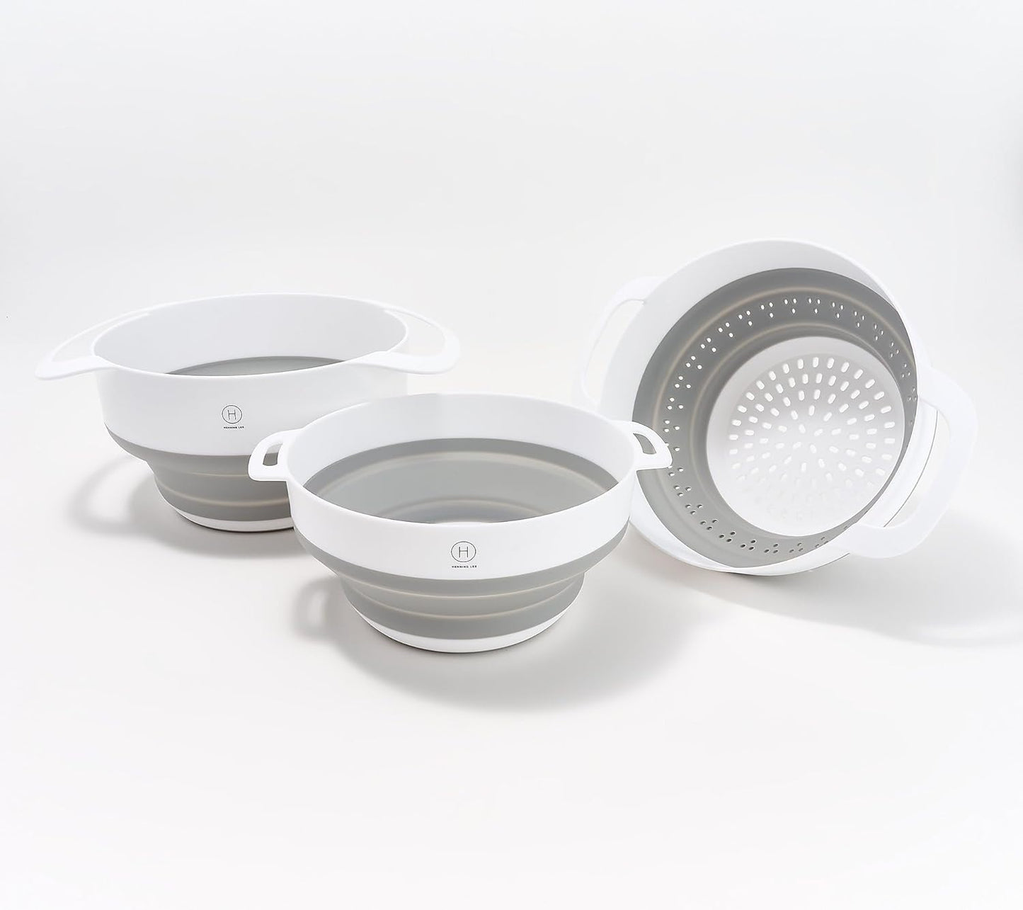 Henning Lee Set of 3 Nestable Colander and Bowls – Collapsible, Space-Saving, BPA-Free (Red)