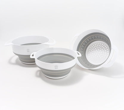 Henning Lee Set of 3 Nestable Colander and Bowls – Collapsible, Space-Saving, BPA-Free (Red)