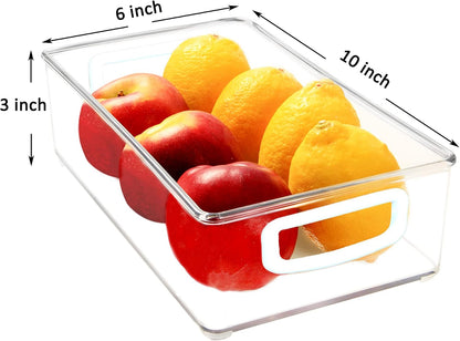 Youngever 4 Pack Stackable Plastic Storage Organizer Container Bins, Stackable Storage Bins with Handler for Refrigerator, Pantry (10" x 4" x 3")