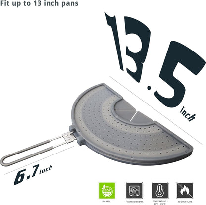 Foldable Splatter Screen with Handle For 10,11,12 and 13 Inch Frying Pan - Dual Folding Oil Guard,BPA-Free Silicone,Heat-Resistant Grip,Space Saving Fry Pan Cover for Mess-Free Cooking,Dishwasher Safe